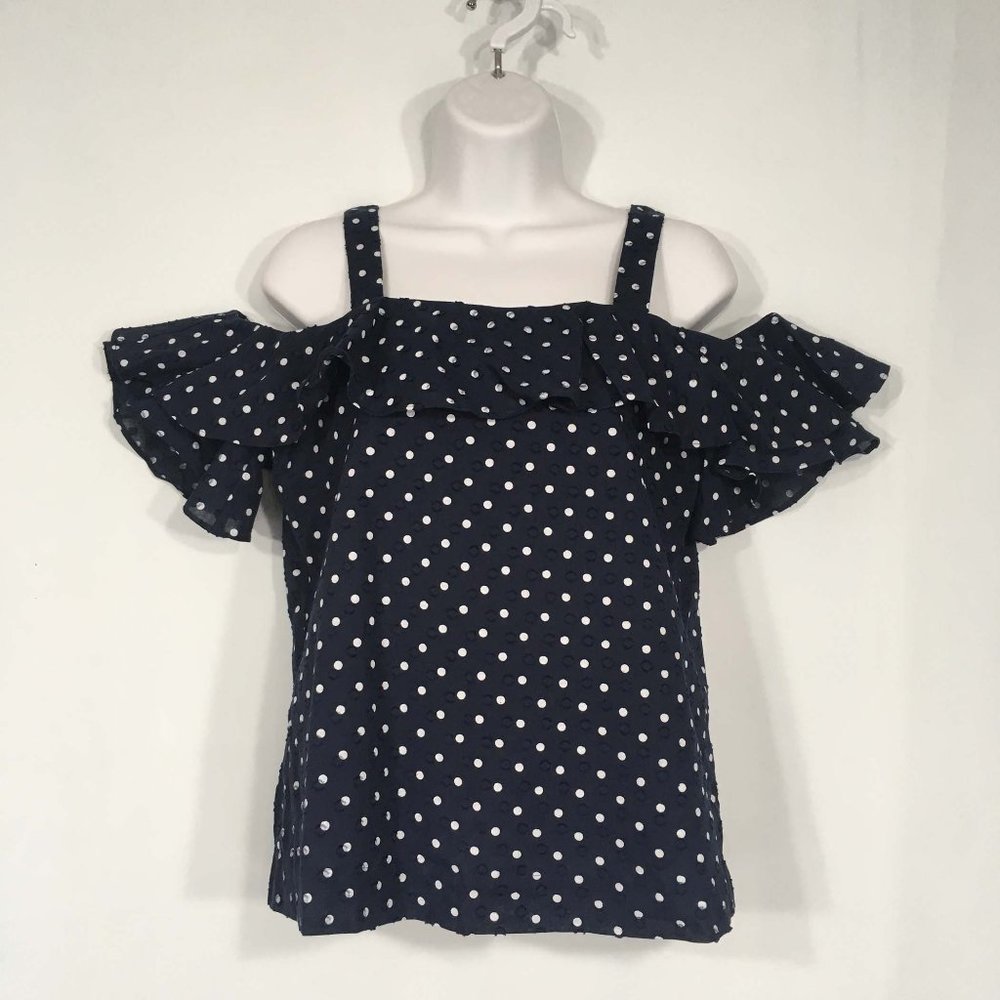 J Crew Ruffled sleeves Cold Shoulder Polka Dot Top